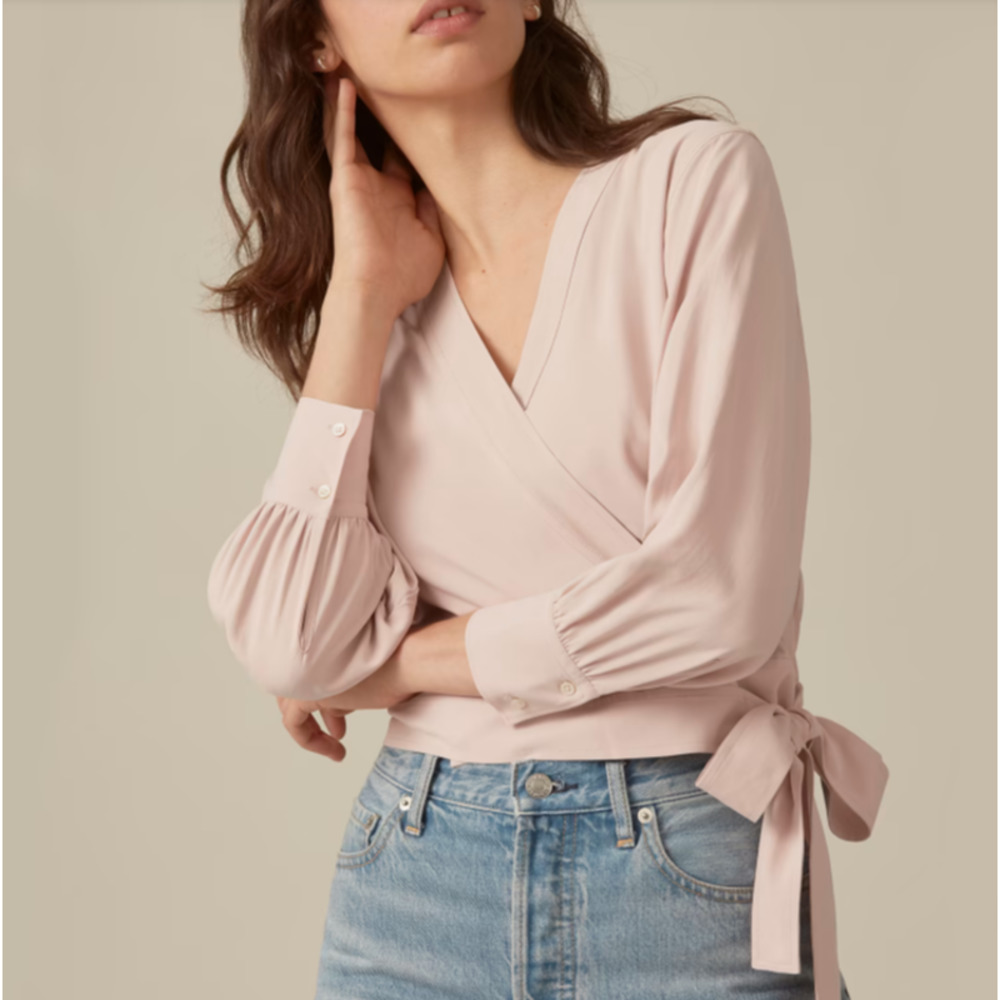 NWT Everlane The Washable Silk Wrap Top in Rose Pink